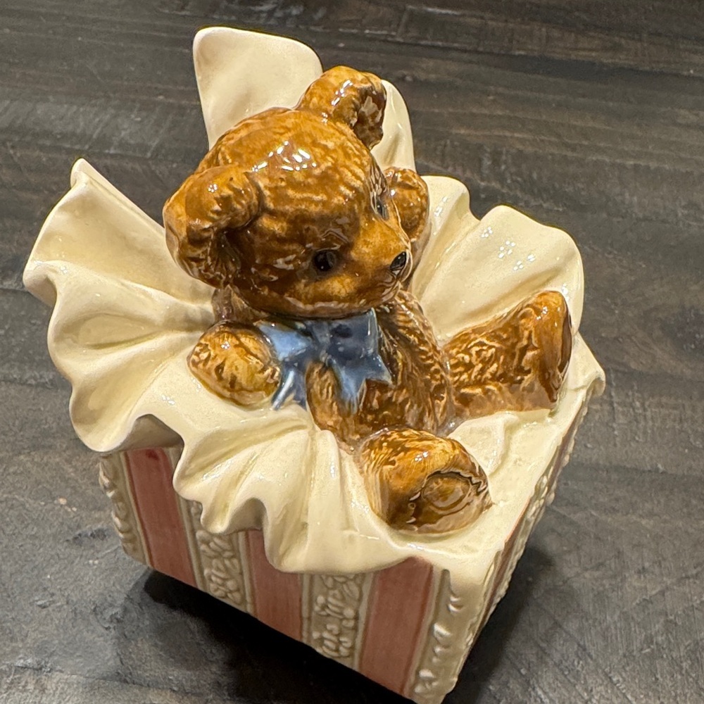 VTG OTAGIRI Teddy Bear Music Box Figurines Christmas Present JAPAN GIBSON GREET
